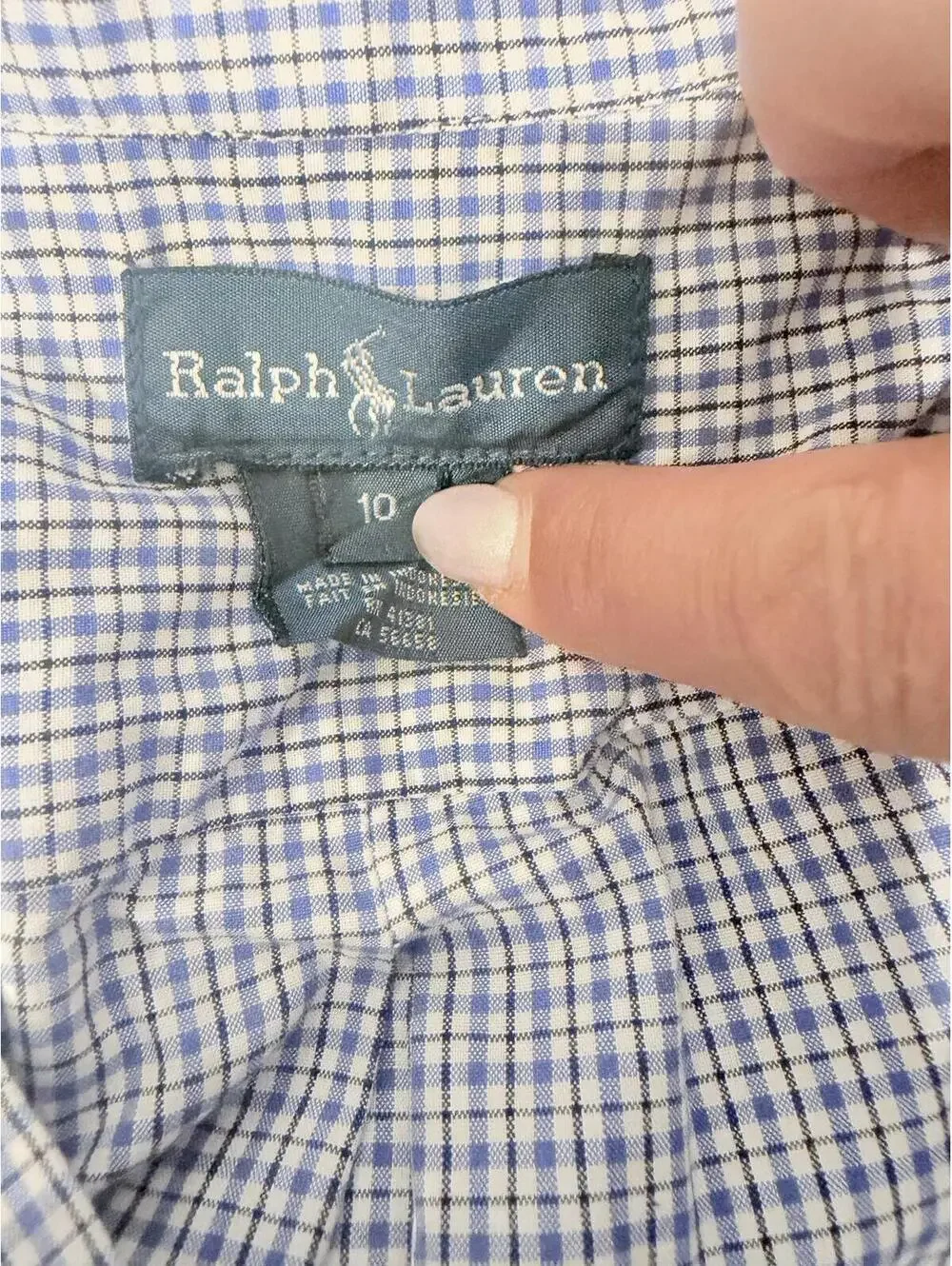Ralph Lauren Boys Blue White Gingham‎ Button Down Shirt Size 10